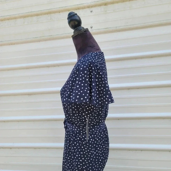 NWT En Focus Studio Women Navy Blue Polka Dot V-Neck Jumpsuit sz 6 - Picture 4 of 12